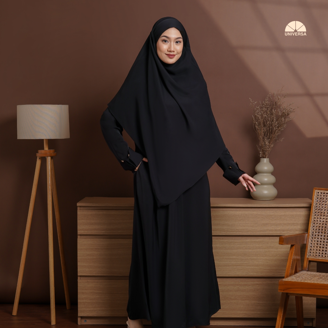 Abaya Set Black – Gamis Syari Polos + French Khimar