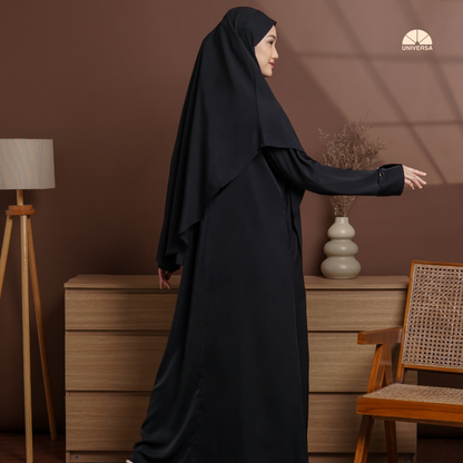 Abaya Set Black – Gamis Syari Polos + French Khimar
