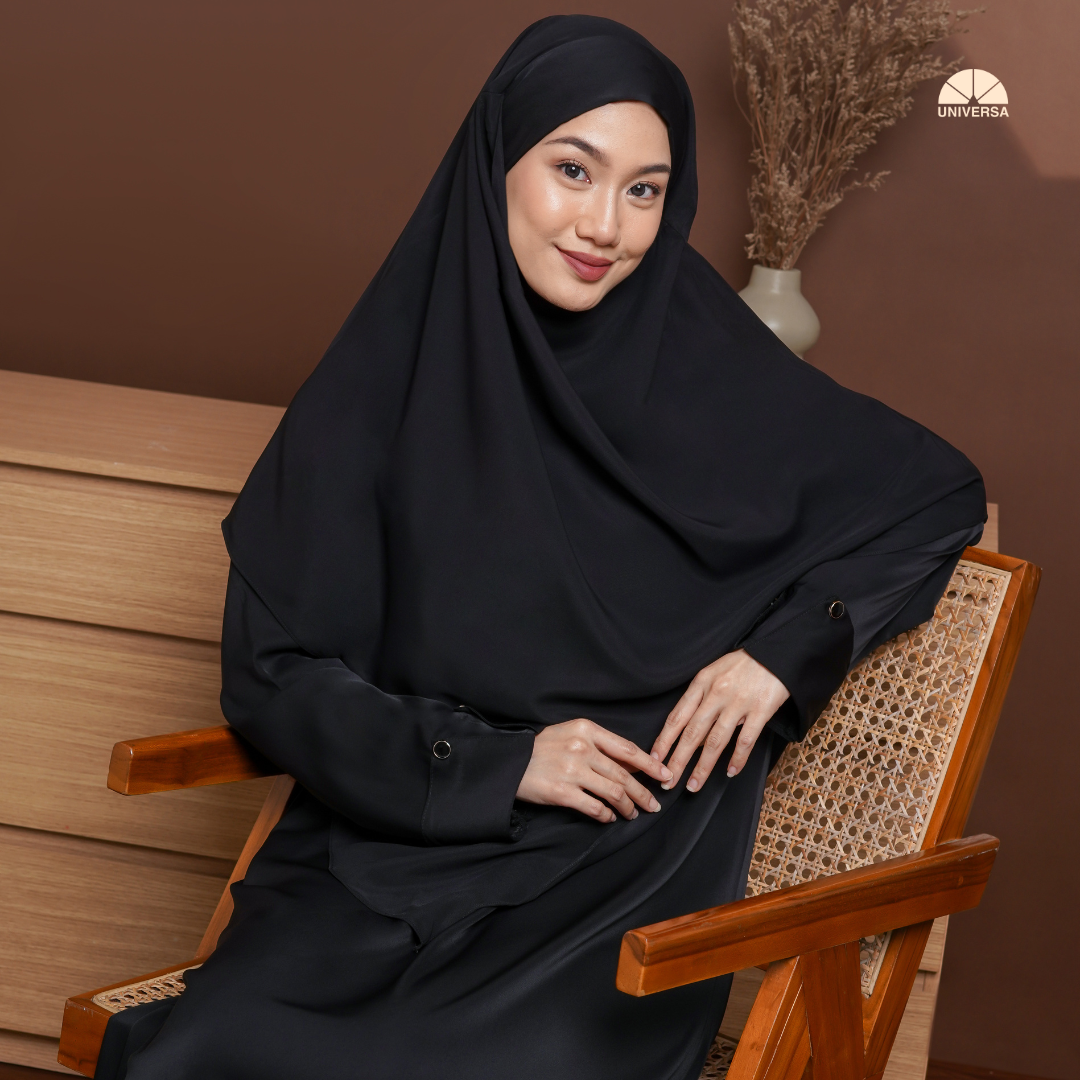 Abaya Set Black – Gamis Syari Polos + French Khimar