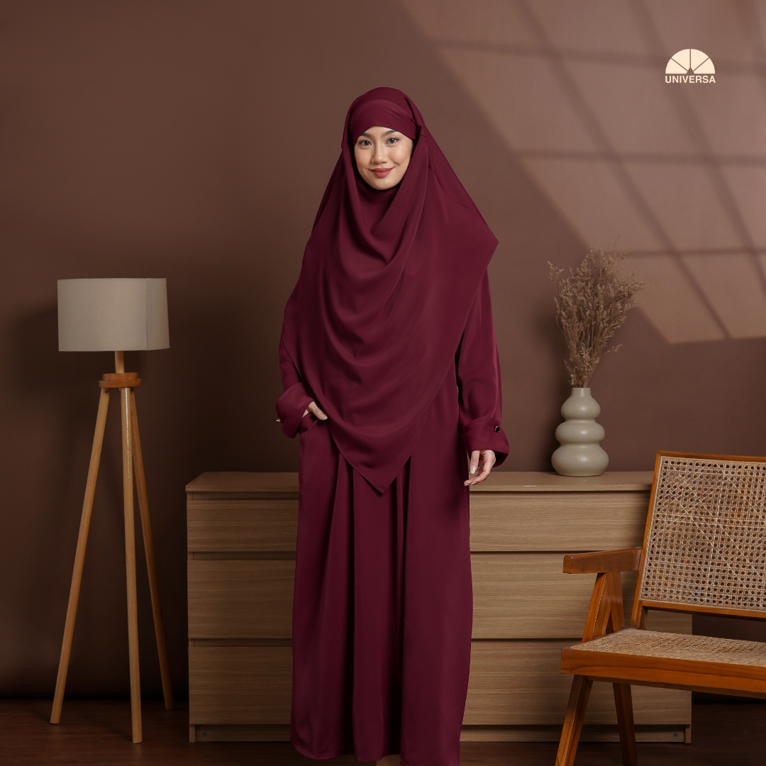 Abaya Set BURGUNDY – Gamis Syari Polos + French Khimar