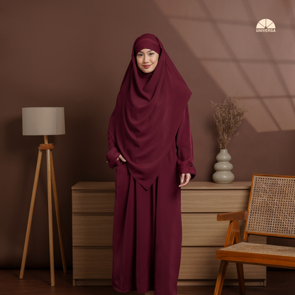 Abaya Set BURGUNDY – Gamis Syari Polos + French Khimar