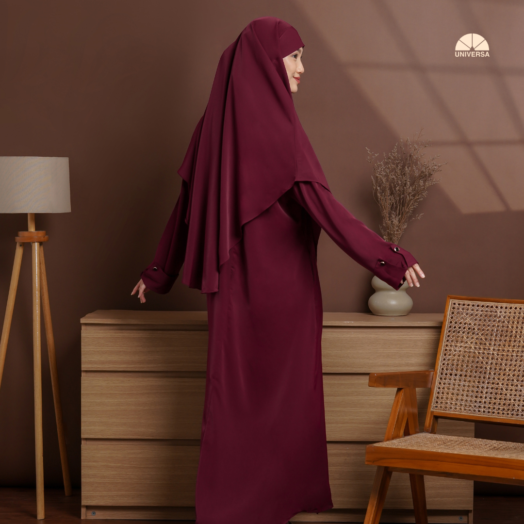 Abaya Set BURGUNDY – Gamis Syari Polos + French Khimar