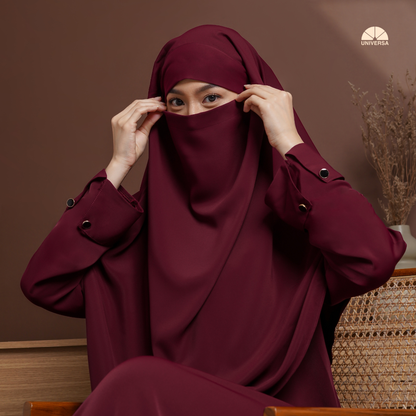 Abaya Set BURGUNDY – Gamis Syari Polos + French Khimar