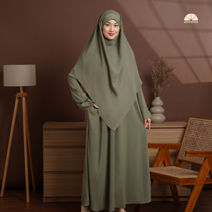 Abaya Set SAGE GREEN – Gamis Syari Polos + French Khimar