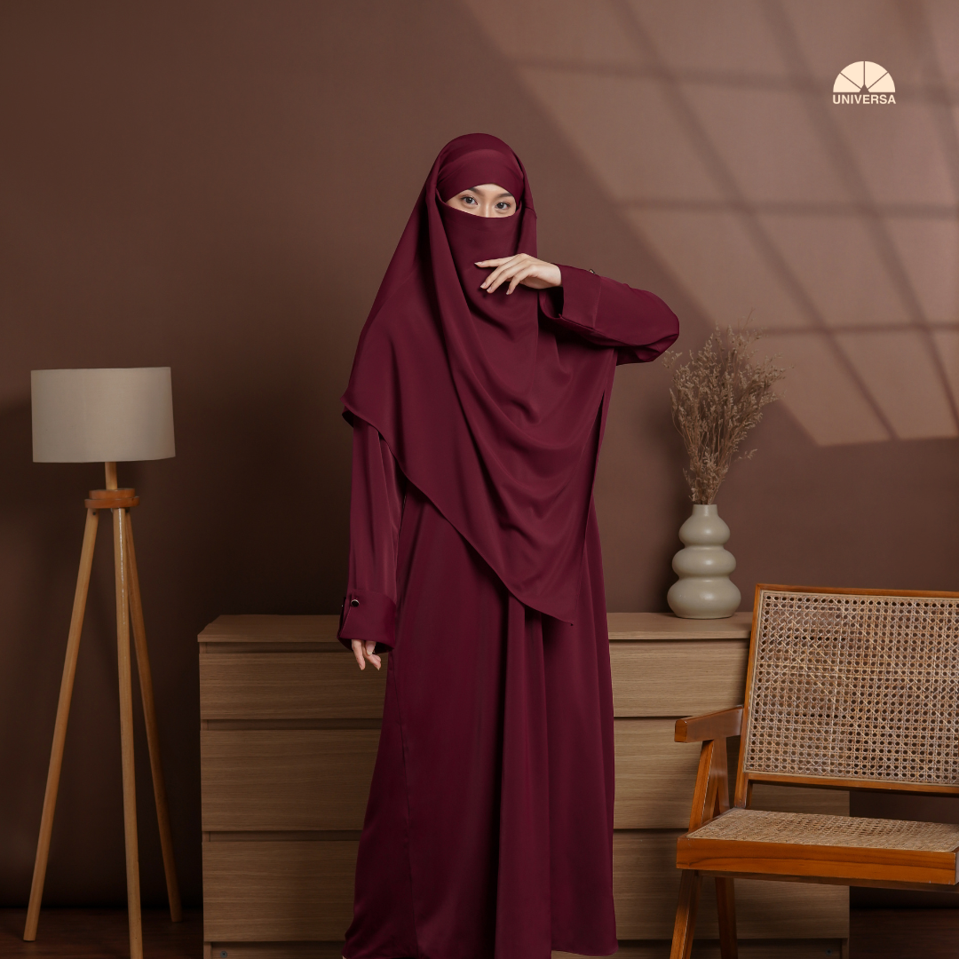 Abaya Set BURGUNDY – Gamis Syari Polos + French Khimar