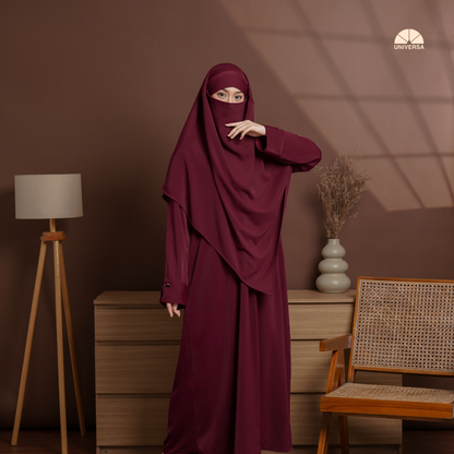 Abaya Set BURGUNDY – Gamis Syari Polos + French Khimar