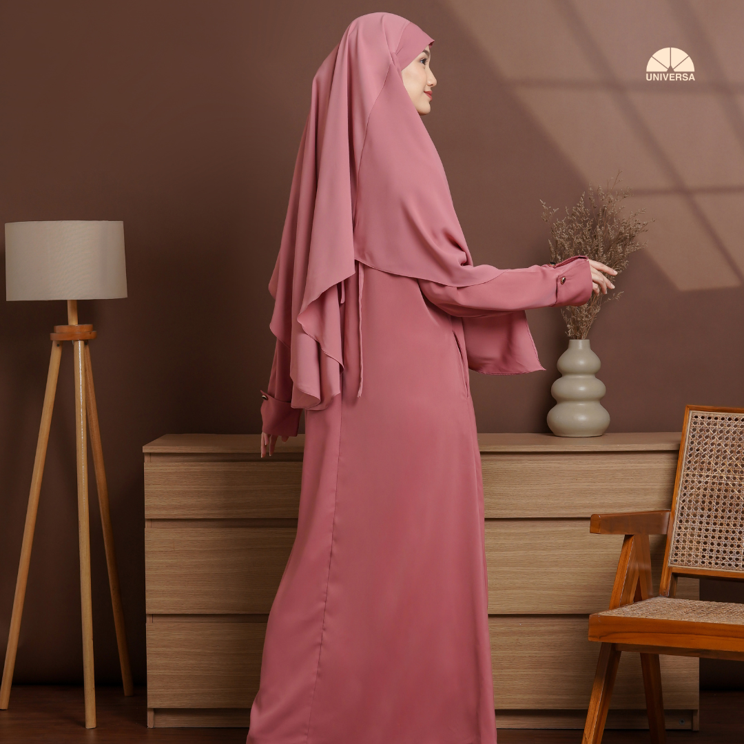 Abaya Set PEACH – Gamis Syari Polos + French Khimar