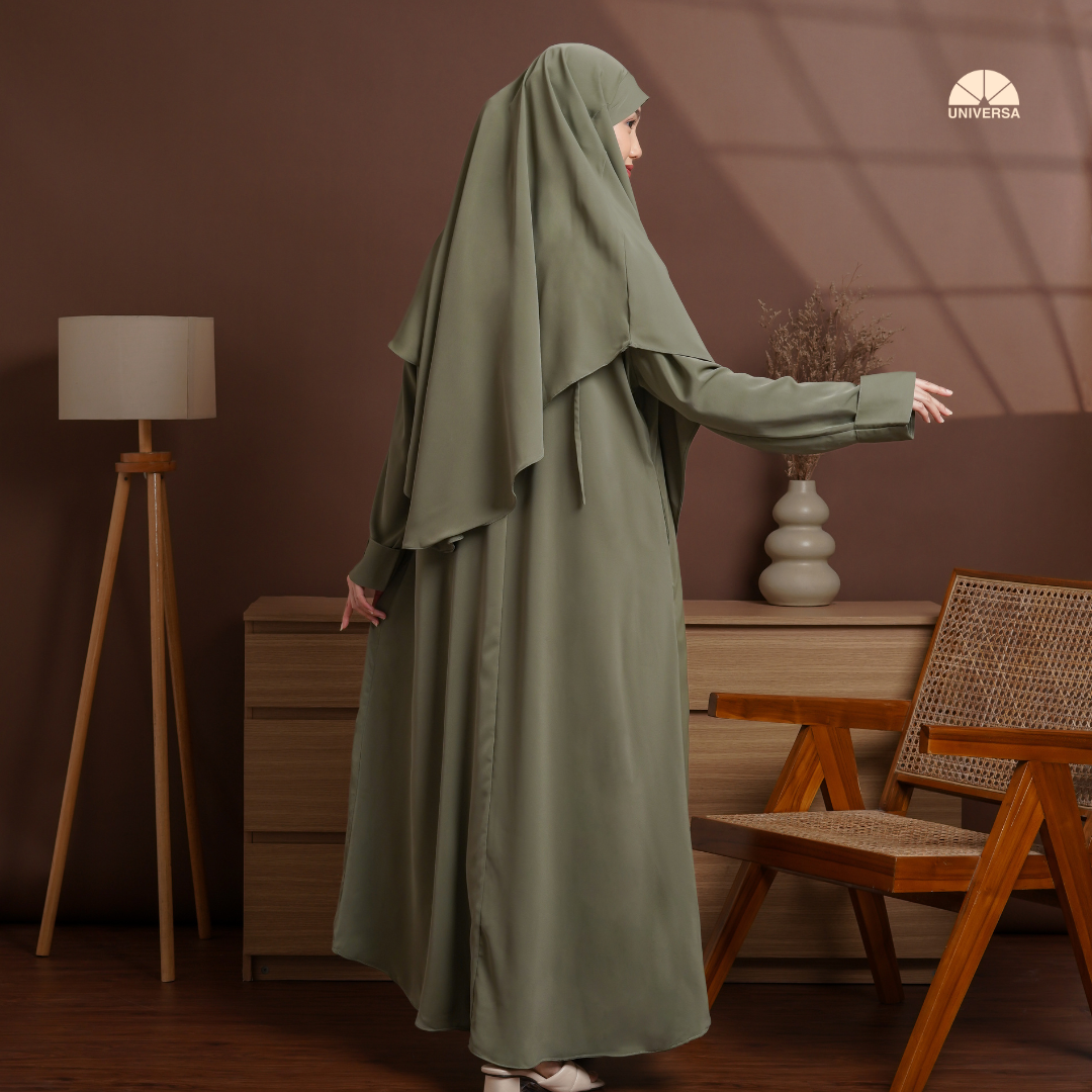 Abaya Set SAGE GREEN – Gamis Syari Polos + French Khimar