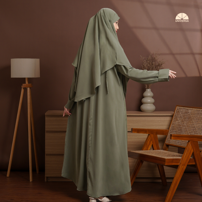 Abaya Set SAGE GREEN – Gamis Syari Polos + French Khimar