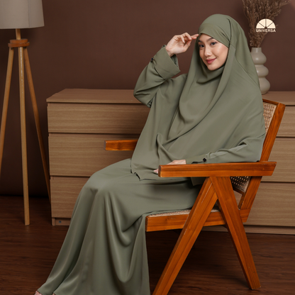 Abaya Set SAGE GREEN – Gamis Syari Polos + French Khimar
