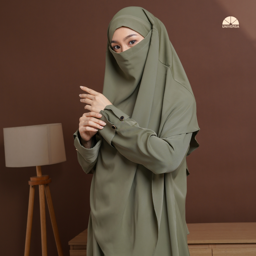 Abaya Set SAGE GREEN – Gamis Syari Polos + French Khimar