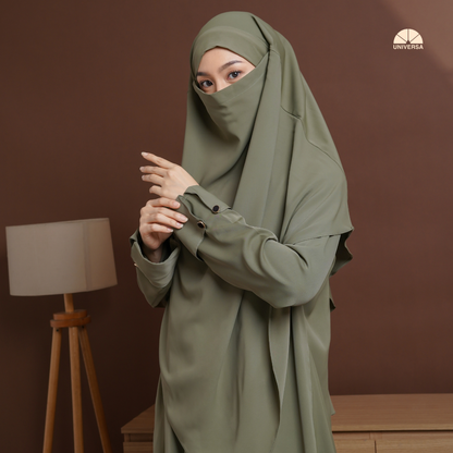 Abaya Set SAGE GREEN – Gamis Syari Polos + French Khimar