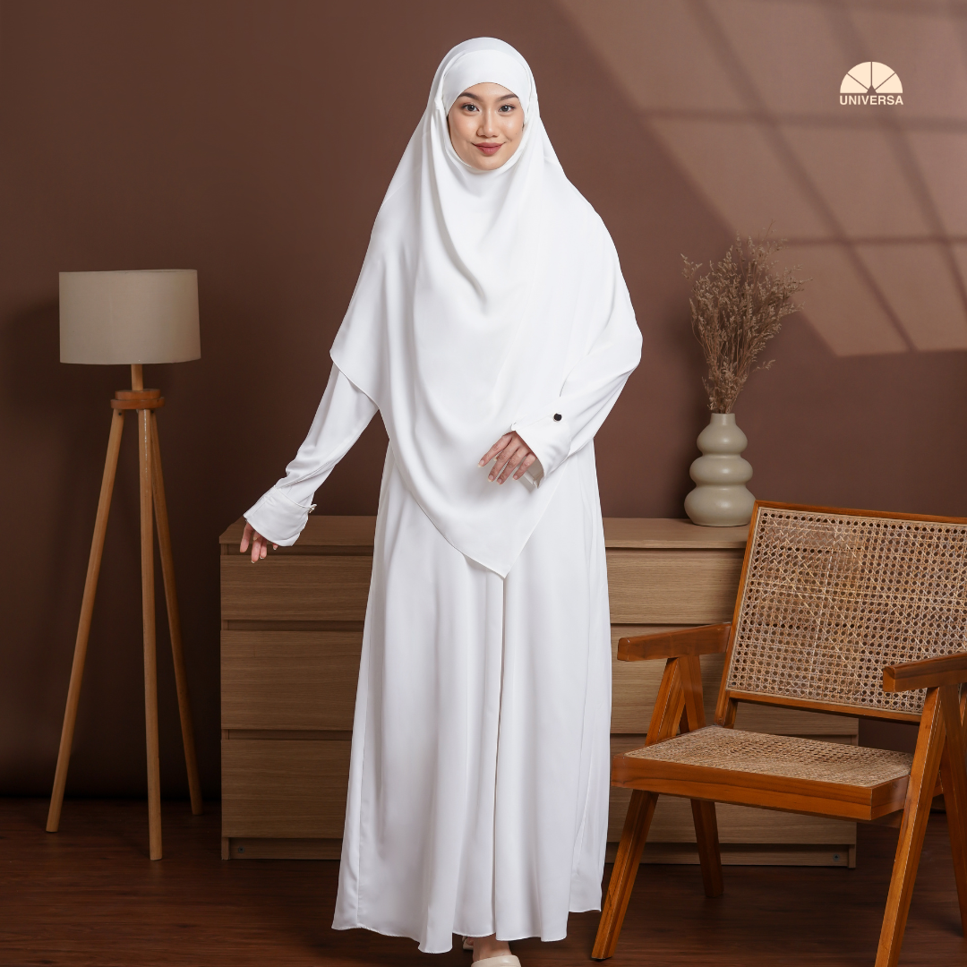 Abaya Set WHITE – Gamis Syari Polos + French Khimar
